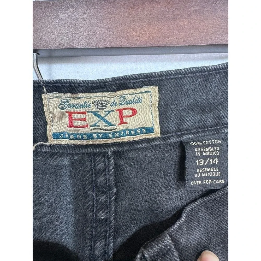 Vintage EXP Jeans By Express Tapered HighWaist Black Denim Pants Size 13/14 Rare